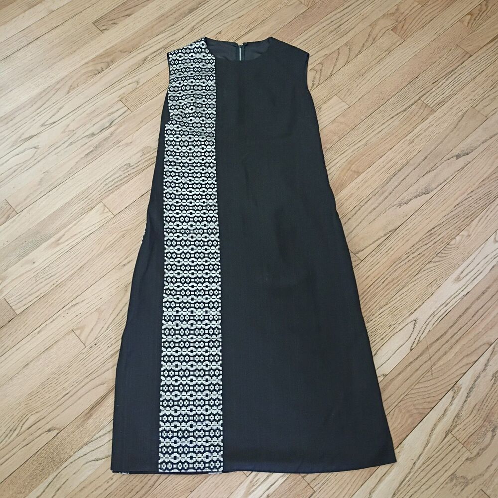 Black & Silver Long Dress Embroidered - Back Zip A-Line Casual Asian Side Slits